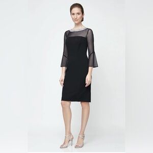 Alex Evenings Olivia Illusion Neck Black Dress with Sheer Bell Sleeves Size 12